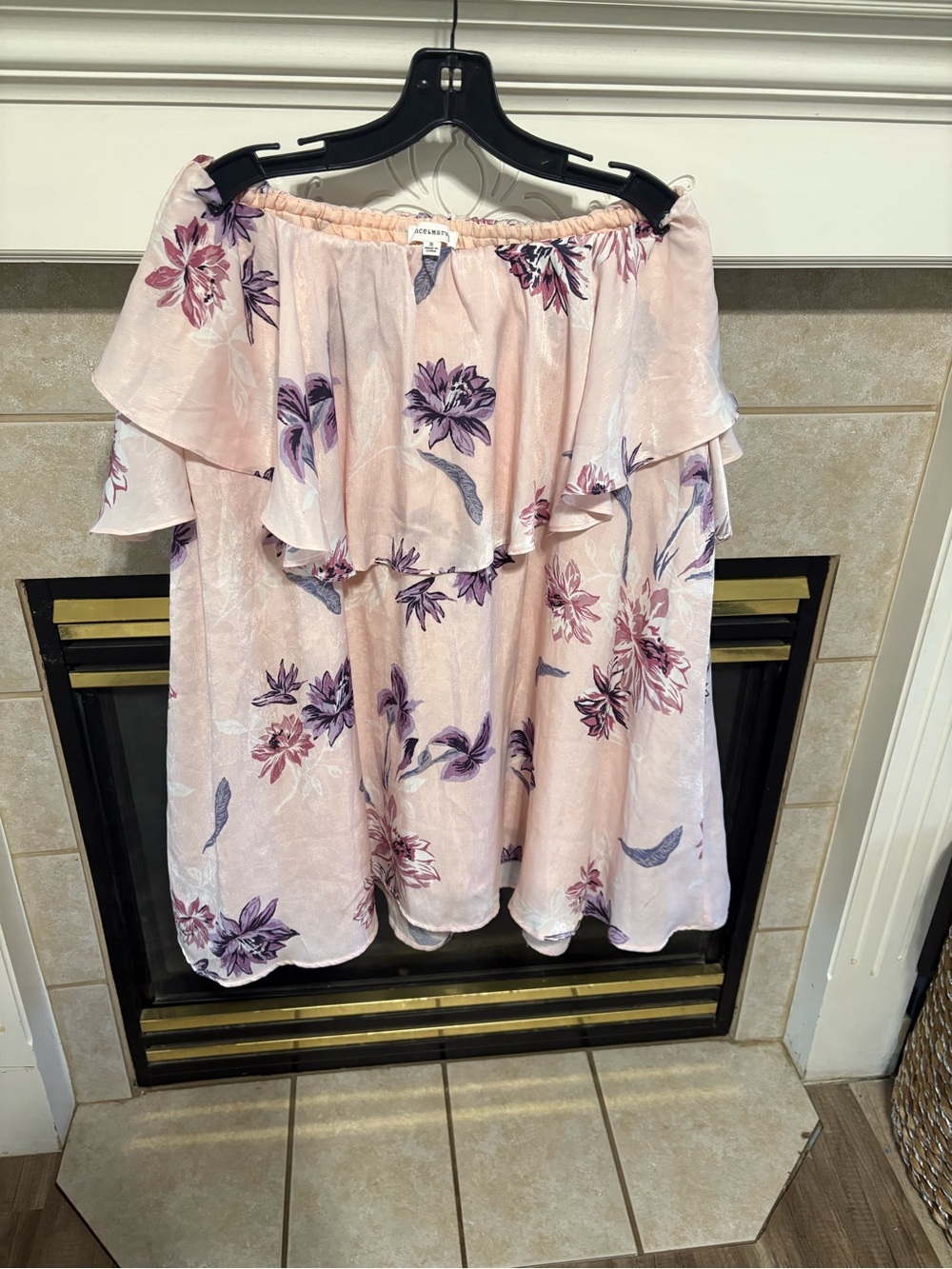 Dance & Marvel Anthropologie Blush Pink Off-Shoulder Floral Mini Dress